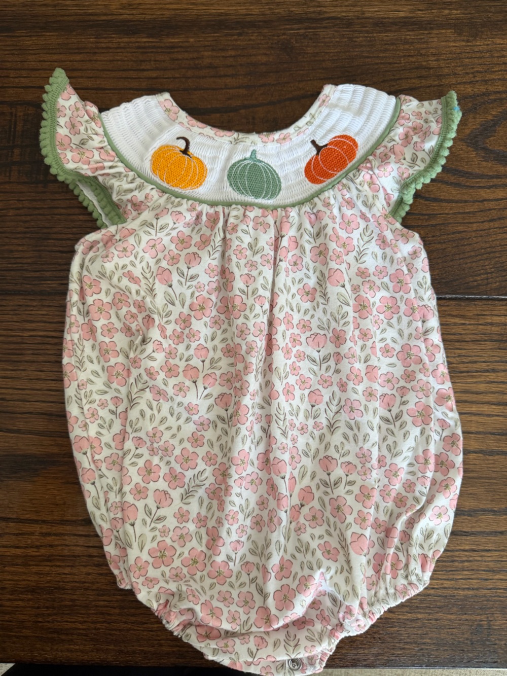 Abby & Evie Embroidered Pumpkin Floral Baby bubble- Pink & Green